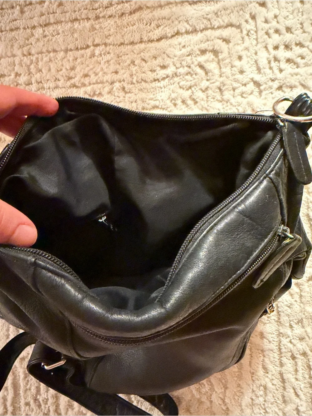 Tignanello black leather backpack purse convertible